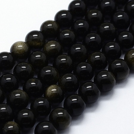 Arricraft Natural Golden Sheen Obsidian Beads Strands, Round, 6mm, Hole: 0.8mm, about 63pcs/strand,  14.76 inches(37.5cm)