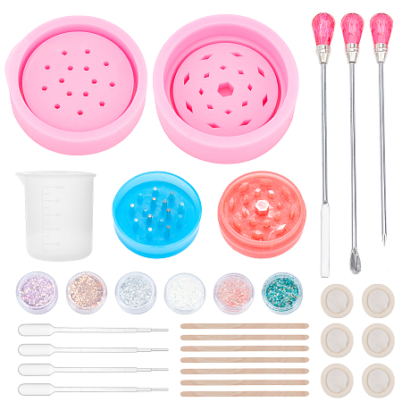 Gorgecraft DIY Tobacco Grinder Silicone Molds Kits, Birch Wooden Sticks, Stirring Tools, Nail Art Glitter Sequin, Latex Finger Cots, Plastic Pipettes, Silicone Measuring Cup, Mixed Color, 56.5x36mm; 1set