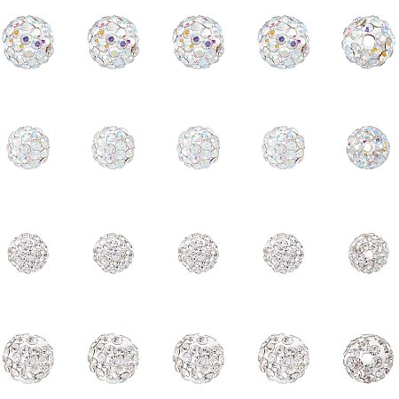 ARRICRAFT Pave Disco Ball Beads, Polymer Clay Rhinestone Beads, Round, Crystal AB, 10mm, Hole: 1.5mm, 8mm, Hole: 1mm; 100pcs/box