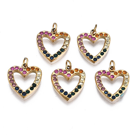 Arricraft 316 Surgical Stainless Steel Charms, with Jump Rings and Micro Pave Cubic Zirconia, Heart, Real 14K Gold Plated, 11.5x10x2mm, Hole: 1.6mm, Jump Ring: 3x0.5mm, 1.6mm inner diameter
