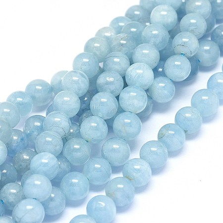 ARRICRAFT Natural Aquamarine Beads Strands, Grade AA, Round, 6mm, Hole: 0.8mm, about 69~70pcs/strand, 15.5~16.3 inches(39.5~41.5cm)
