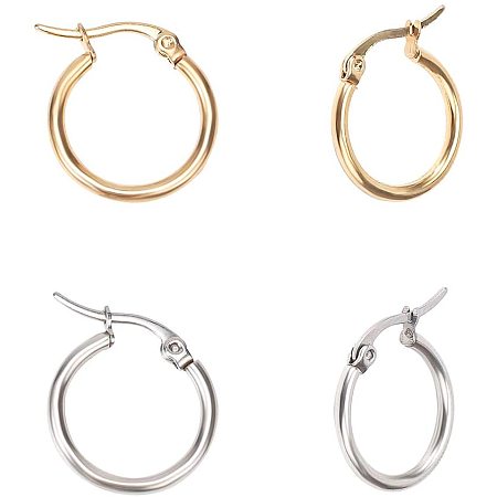 Arricraft 12 Pairs 2 Colors 20mm 304 Stainless Steel Round Hoop Earrings for Women DIY Earring Making, Golden & Silver