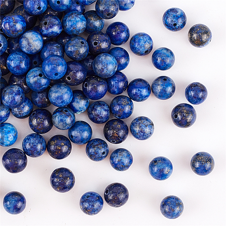 Olycraft Natural Lapis Lazuli Beads Strands, Dyed, Round, Blue, 8mm, Hole: 1mm; about 24pcs/strand, 7.6 inches, 4strands/box