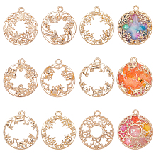 OLYCRAFT Ocean & Plant Series Zinc Alloy Open Back Bezel Pendants, For DIY UV Resin, Epoxy Resin, Pressed Flower Jewelry, Light Gold, 34x30x3mm, Hole: 3mm, 28pcs/box