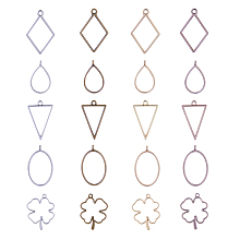 Olycraft Matte Style Rack Plating Alloy Open Back Bezel Pendants, For DIY UV Resin, Epoxy Resin, Pressed Flower Jewelry, Mixed Shapes, Mixed Color, 82x82x27mm; 40pcs/set