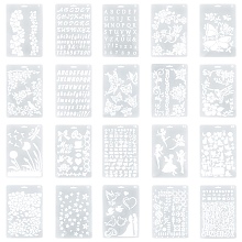 Plastic Drawing Painting Stencils Templates, Rectangle with Flora Pattern, White, 25.5x17.4x0.04cm; 20pcs/set