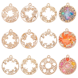 OLYCRAFT Ocean & Plant Series Zinc Alloy Open Back Bezel Pendants, For DIY UV Resin, Epoxy Resin, Pressed Flower Jewelry, Light Gold, 34x30x3mm, Hole: 3mm, 28pcs/box