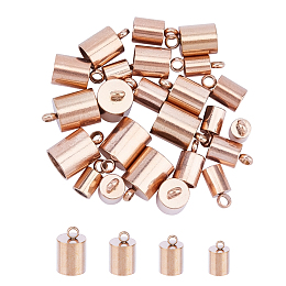 UNICRAFTALE 304 Stainless Steel Cord Ends, End Caps, Column, Rose Gold, 8~11x4~7mm, Hole: 2~3mm, Inner Diameter: 3~6mm; 24pcs/box