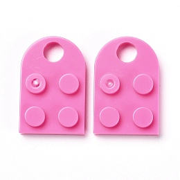 Honeyhandy Resin Pendants, Building Blocks Charms, Half Oval, Hot Pink, 23.5x15.5x5mm, Hole: 5mm