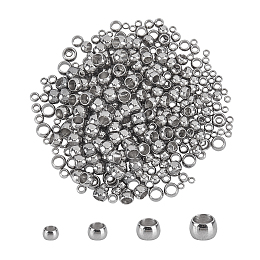 Unicraftale 304 Stainless Steel Crimp Beads, Stainless Steel Color, 1.5~3x0.5~2mm, Hole: 0.8~2mm, 400pcs/box