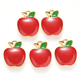 ARRICRAFT Alloy Enamel Charms, Apple, Light Gold, Red, 15x12x3mm, Hole: 0.9mm