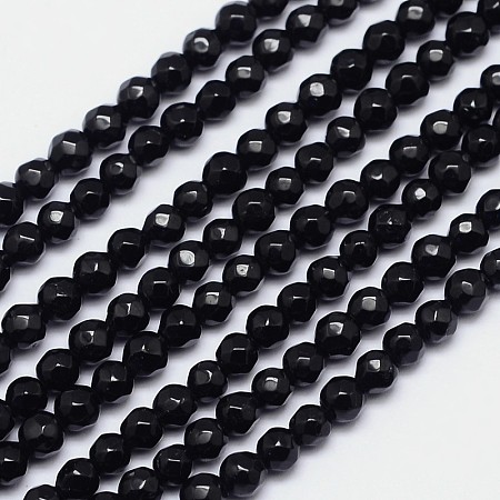 ARRICRAFT Faceted Round Natural Black Tourmaline Bead Strands, Grade AB+, 4mm, Hole: 1mm, about 96pcs/strand, 15.5 inches
