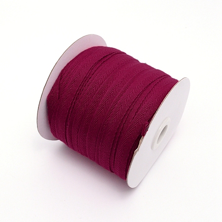 NBEADS 80 Yards(73.15m)/Roll Cotton Tape Ribbons, Herringbone Cotton Webbings, 10mm Wide Flat Cotton Herringbone Cords for Knit Sewing DIY Crafts, Medium Violet Red