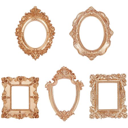FINGERINSPIRE Retro Photo Frames, Resin Gold Flower Frames, Small Family Photo Holders, for Pictures Embossed Photo Props Wall Decor Accessories, Mixed Shapes, Goldenrod, 5pcs/set