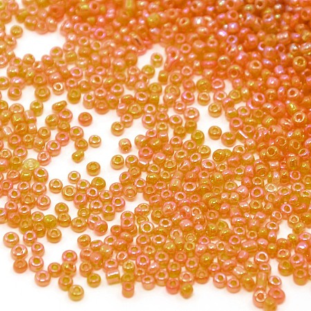 Ornaland 8/0 Round Glass Seed Beads, Transparent Colours Rainbow, Round, Orange, 3mm, hole: 1mm, about 3600pcs/bag