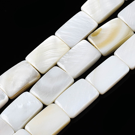 Honeyhandy Natural Freshwater Shell Beads Strands, Rectangle, Seashell Color, 12x8x2.5~3mm, Hole: 1mm, about 32pcs/strand, 15.20~15.71 inch(38.6~39.9cm)