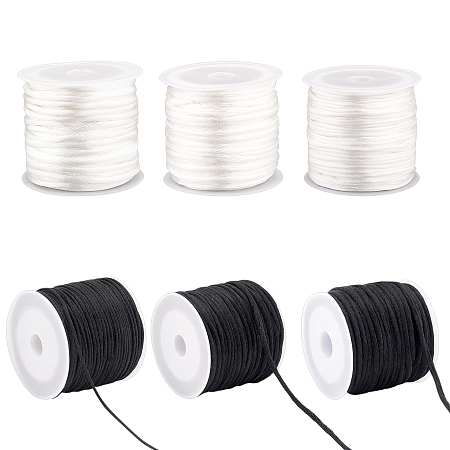 Arricraft Nylon Rattail Satin Cord, Beading String, for Chinese Knotting, Jewelry Making, Mixed Color, 1~2mm, 6rolls