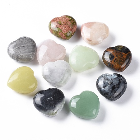 ARRICRAFT Natural Gemstone Beads, No Hole/Undrilled, Heart, 31x31x15mm