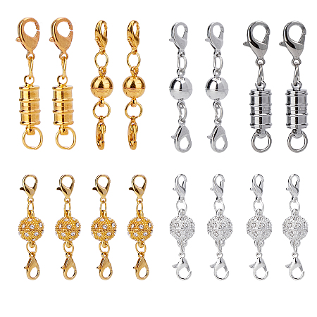 SUNNYCLUE Brass & Alloy Rhinestone Magnetic Clasps, with Lobster Claw Clasps, Platinum & Golden, 16sets/box