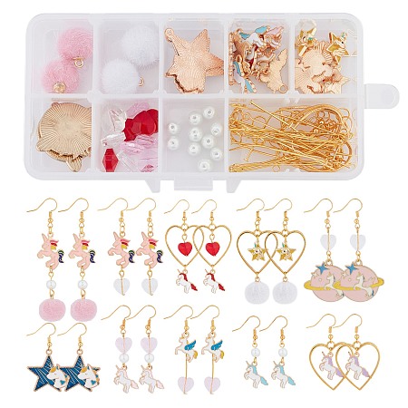 SUNNYCLUE DIY Unicorn Earrings Making Kits, include Brass Earring Hooks, Alloy Enamel & Brass Enamel  & Faux Mink Fur Covered Pendants, Transparent Glass Beads, Mixed Color