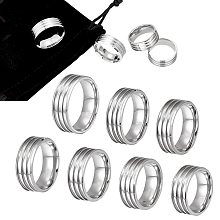 Unicraftale 7Pcs 7 Size 304 Stainless Steel Triple Grooved Finger Rings Set for Women, Stainless Steel Color, Inner Diameter: 16.5~21.4mm, 1Pc/size