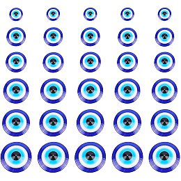 NBEADS Resin Evil Eye Cabochons, Half Round/Dome, Blue, 8~18x3.5~5.5mm; 300pcs/box