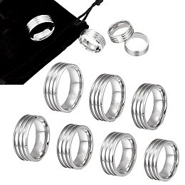 Unicraftale 7Pcs 7 Size 304 Stainless Steel Triple Grooved Finger Rings Set for Women, Stainless Steel Color, Inner Diameter: 16.5~21.4mm, 1Pc/size