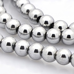 Arricraft Round Non-magnetic Synthetic Hematite Beads Strands, Platinum Plated, 6mm, Hole: 1mm, about 72pcs/strand