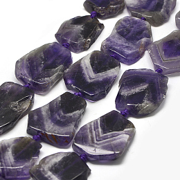 Arricraft Natural Amethyst Beads Strands, Flat Slab Beads, Nuggets, 29~42x25~34x6~8mm, Hole: 2mm, about 9~10pcs/strand, 15.7 inches(40cm)