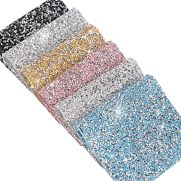 BENECREAT Glitter Resin Hotfix Rhinestone, Adhesive on the Back, Rhinestone Trimming, Costume Accessories, Rectangle, Mixed Color, 20x12x0.3cm; about 6 colors, 1sheet/color, 6sheets/set