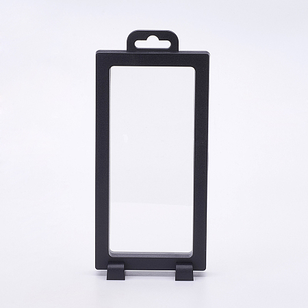 PANDAHALL ELITE Plastic Frame Stands, with Transparent Membrane, For Ring, Pendant, Bracelet Jewelry Display, Rectangle, Black, 20x9.2x2cm
