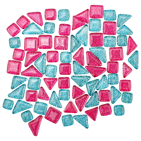 Transparent Glass Gillter Cabochons, Mosaic Tiles, for Home Decoration or DIY Crafts, Triangle & Square, Magenta, 11.3~15.5x10~25.5x4.7~5mm, 300g