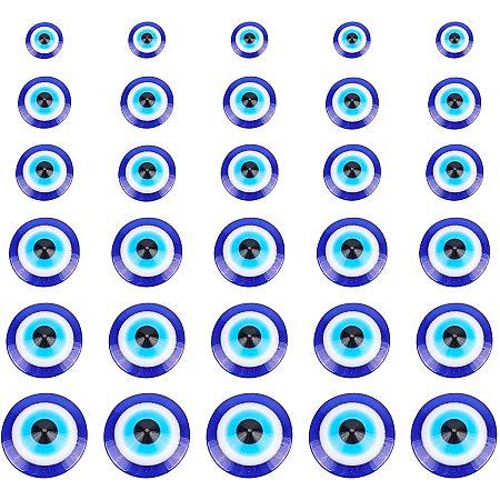 NBEADS Resin Evil Eye Cabochons, Half Round/Dome, Blue, 8~18x3.5~5.5mm; 300pcs/box