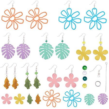 SUNNYCLUE DIY Earring Making, with Spray Painted Alloy & Iron Pendants, Glass Beads, Iron Eye Pins, Jump Rings, Brass Earring Hooks, Mixed Color, 74x72x17mm