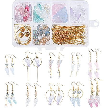 SUNNYCLUE DIY Butterfly Earring Making Kits, include Glass & Alloy Pendants, Brass Linking & Earring Hooks &  Cable Chains, Electroplate Glass Pearl Beads, Iron Pins, Golden & Light Gold