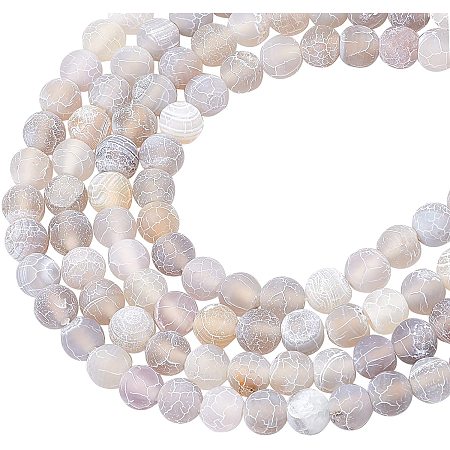 ARRICRAFT Natural & Dyed Crackle Agate Bead Strands, Frosted Style, Round, 8mm, Hole: 1mm; about 47pcs/strand, 15.5 inches(39.5cm); 4strands/box