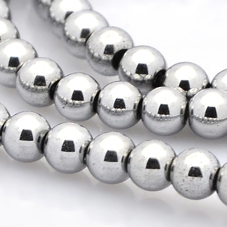Arricraft Round Non-magnetic Synthetic Hematite Beads Strands, Platinum Plated, 6mm, Hole: 1mm, about 72pcs/strand