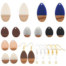 OLYCRAFT DIY Dangle Earring Making Kits, include Resin & Wood Pendants, Brass Earring Hooks & Jump Rings, Teardrop, Mixed Color, Pendants: 16pcs/box