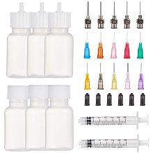 BENECREAT 6 Packs 1oz DIY Precision Tip Applicator Bottles 15PCS Stainless Steel PP Blunt Needle Tips, 6PCS Stoppers, 2PCS Syringe for Quiling Glue Work