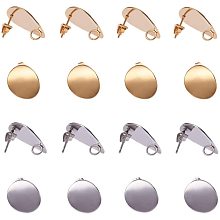 Unicraftale 304 Stainless Steel Stud Earring Findings, with Loop, Curved, Flat Round, Golden & Stainless Steel Color, 20mm, Hole: 3mm; Pin: 0.8mm, 10pcs/color, 20pcs/box