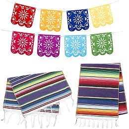 Cotton Flag Placemats for Dining Table and Felt Pennant Flags, with Ribbon and Pin, Rectangle, Mixed Color