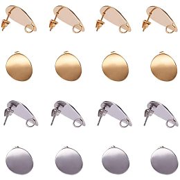 Unicraftale 304 Stainless Steel Stud Earring Findings, with Loop, Curved, Flat Round, Golden & Stainless Steel Color, 20mm, Hole: 3mm; Pin: 0.8mm, 10pcs/color, 20pcs/box