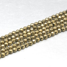 Arricraft Natural Pyrite Beads Strands, Grade AB, Faceted, Round, Dark Khaki, 2mm, Hole: 0.5mm