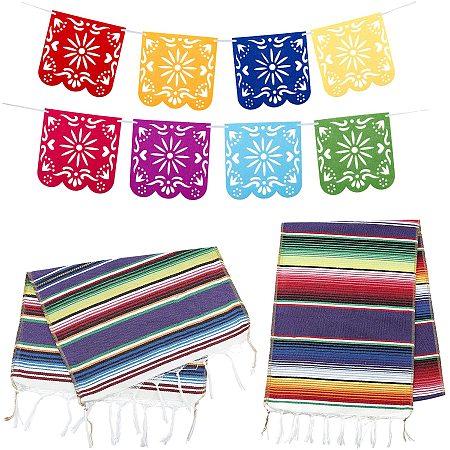 Cotton Flag Placemats for Dining Table and Felt Pennant Flags, with Ribbon and Pin, Rectangle, Mixed Color