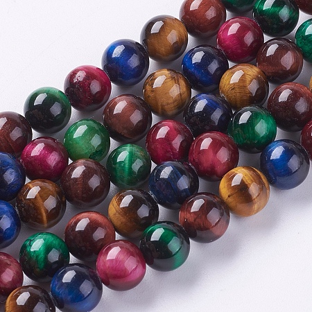 ARRICRAFT Natural Tiger Eye Beads Strands, Round, Mixed Color, 8mm, hole: 1mm, about 24pcs/strand, 7.8 inches