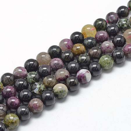 ARRICRAFT Natural Tourmaline Beads Strands, Grade A, Round, 6~7mm, Hole: 1mm, about 60~67pcs/strand, 15.7 inches