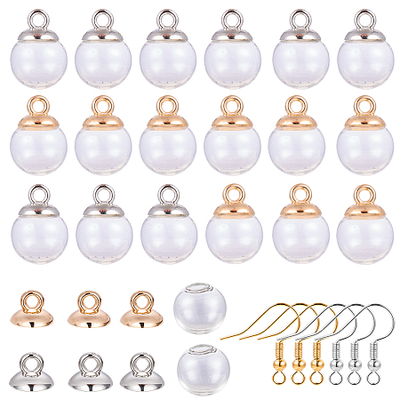 DIY Earring Making, Round Mechanized Blown Glass Globe Beads, Half Drilled, Plastic Pendant Bails, For Globe Glass Bubble Cover Pendants and Brass Earring Hooks, Clear, 16mm, Half Hole: 3~5mm; 120pcs/box