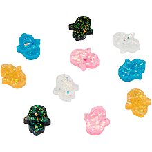 Unicraftale Resin Beads, Hamsa Hand/Hand of Fatima /Hand of Miriam, Imitation Opal, Mixed Color, 14x12x3mm, Hole: 1mm, 30pcs/box