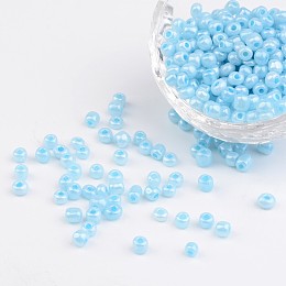 Honeyhandy DIY Craft Beads 6/0 Ceylon Round Glass Seed Beads, Pale Turquoise, Size: about 4mm in diameter, hole:1.5mm, about 495pcs/50g