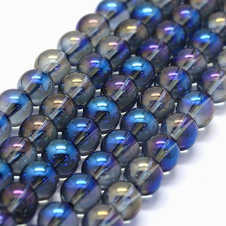 Arricraft Electroplated Natural Quartz Crystal Beads Strands, AB color Plated, Round, Blue, 6mm, Hole: 0.8mm, about 65pcs/strand, 15.7 inches